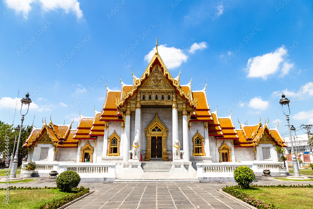 Naklejka premium The Marble Temple, Wat Benchamabophi, in Bangkok, Thailand, built entirely of white marble from Italy