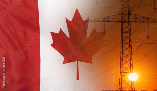 Energy Concept Canada Flag with sunset power pole