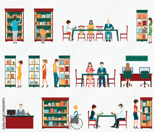Various character of people in Bookstore or library with bookshe
