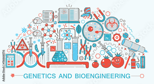 Modern Flat thin Line design biology, genetics and bioengineering technology science concept for web banner website, presentation, flyer and poster.