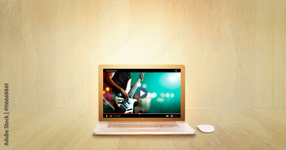  Video player of live concert guitarist bass on stage, all on screen are designed up