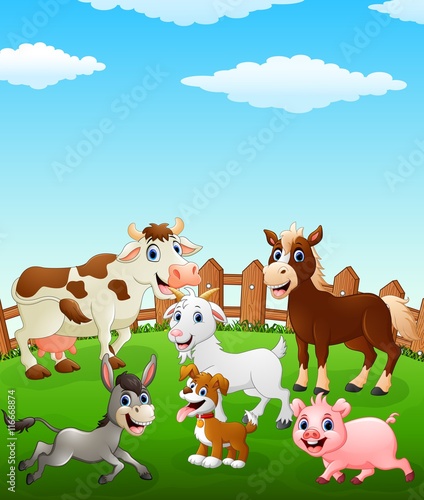 Farm animal cartoon on the field