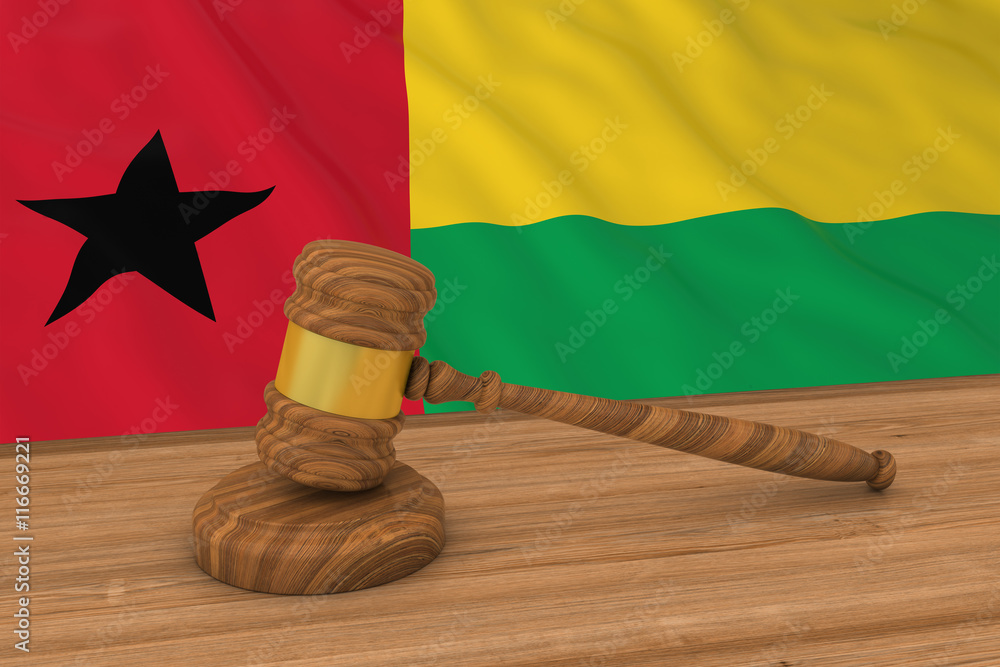 Bissau-Guinean Law Concept - Flag of Guinea-Bissau Behind Judge's Gavel 3D Illustration
