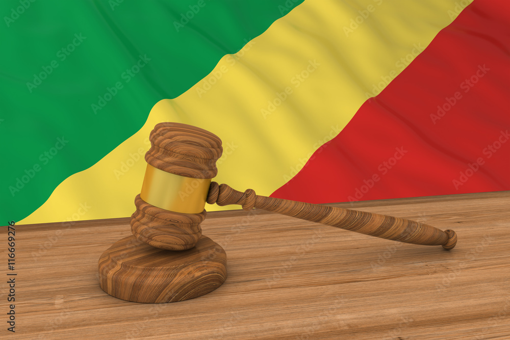 Congolese Law Concept - Flag of Congo Behind Judge's Gavel 3D Illustration