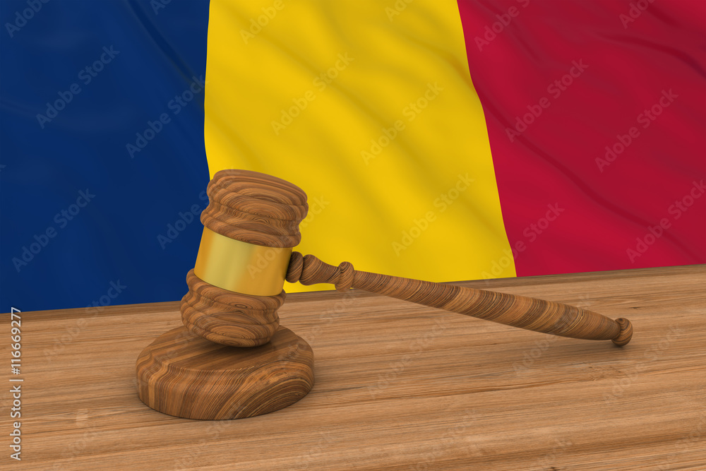 Chadian Law Concept - Flag of Chad Behind Judge's Gavel 3D Illustration