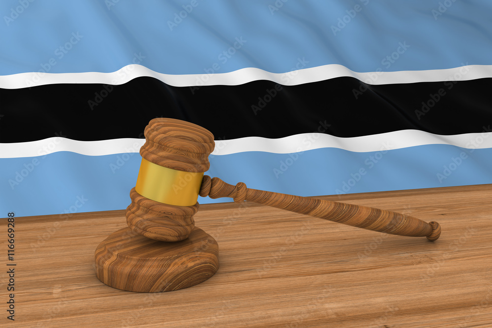 Botswanan Law Concept - Flag of Botswana Behind Judge's Gavel 3D Illustration