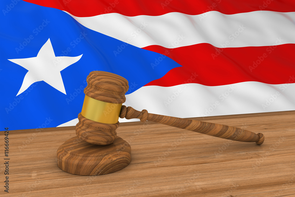 Puerto Rican Law Concept - Flag of Puerto Rico Behind Judge's Gavel 3D Illustration