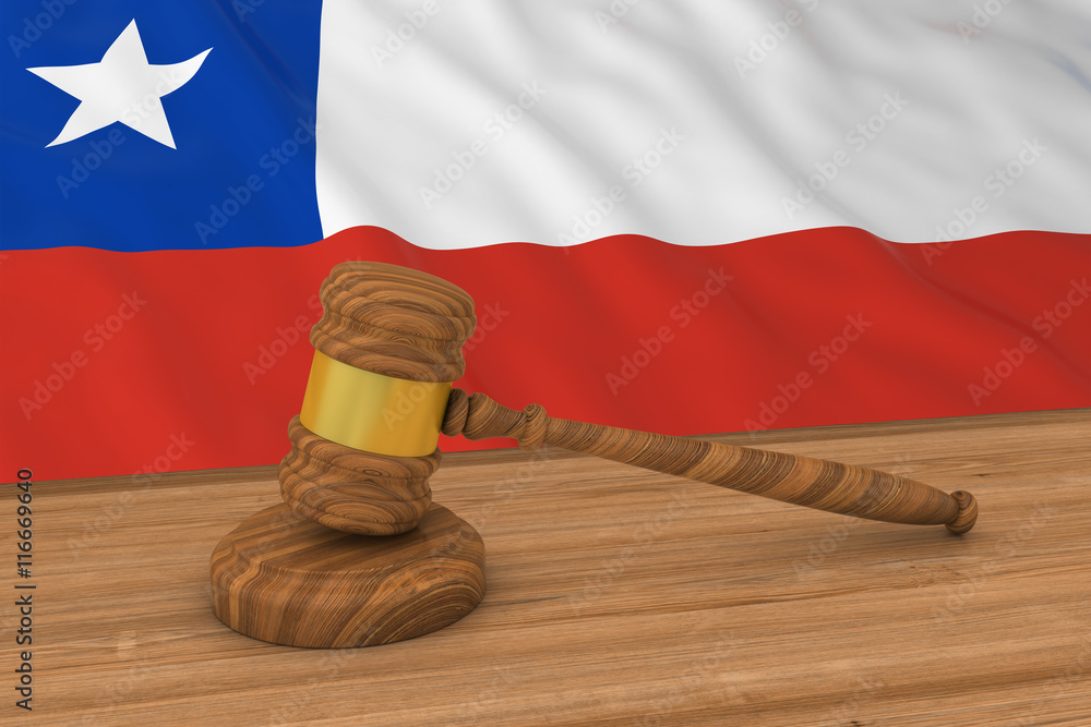 Chilean Law Concept - Flag of Chile Behind Judge's Gavel 3D Illustration
