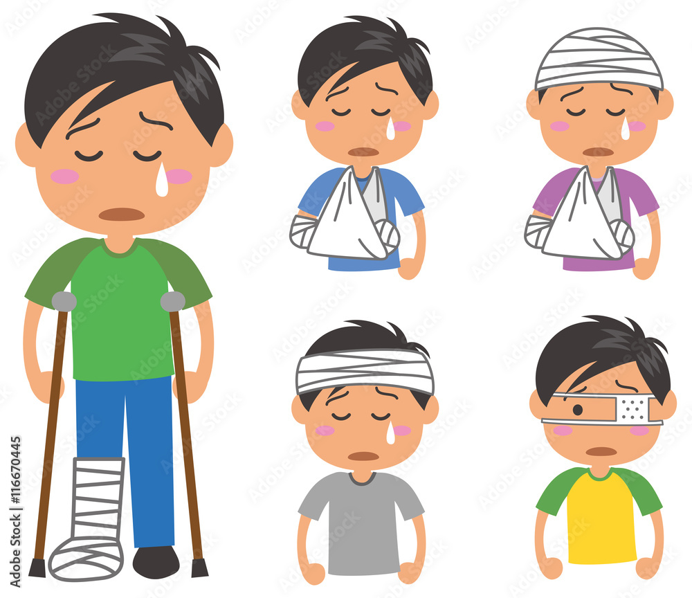 怪我をしている男性のイメージイラストセット 怪我をしている男性のイメージイラストセット