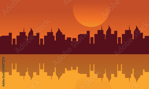 Silhouette of city and rerflection in water