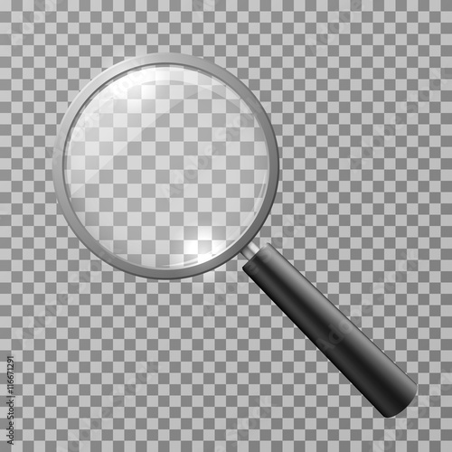 Realistic magnifying glass isolated on checkered background vector illustration