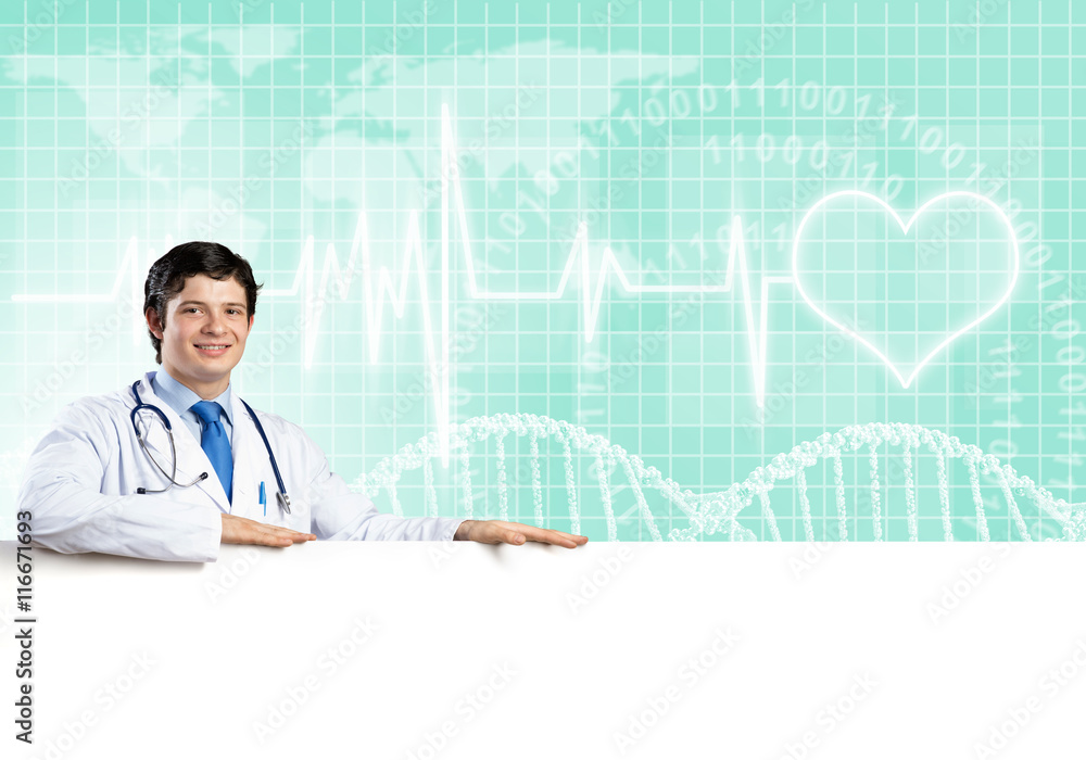 Doctor with banner Doctor with banner