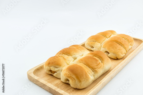 Sausage bread on wood plate