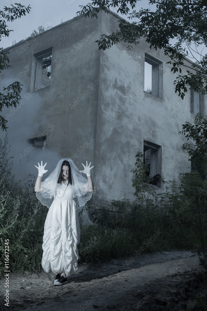 crazy ghost on background old house crazy ghost on background old house