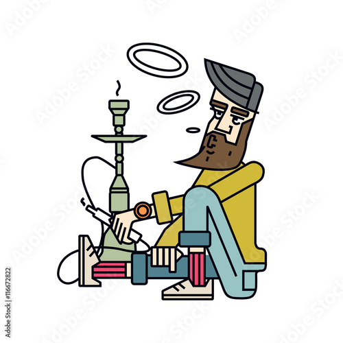 Hookah smoke hookah. Hookah Smoking. A character with hookah vector illustration