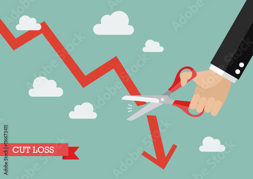 Business man cutting graph down