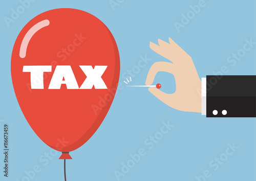 Hand pushing needle to pop the tax balloon