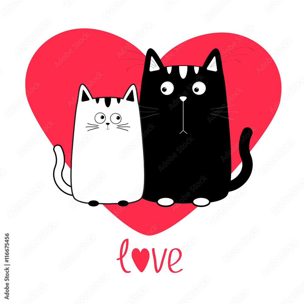 Two Black Cat Head Couple Family Icon. Red Heart Set. Cute Funny Cartoon  Character. Valentines Day Love Text Greeting Card Stock Vector -  Illustration of child, design: 86362629