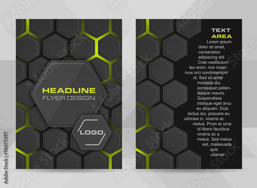 Flyer design A4 sizer cover brochure template or corporate banner with hexagonal structure.