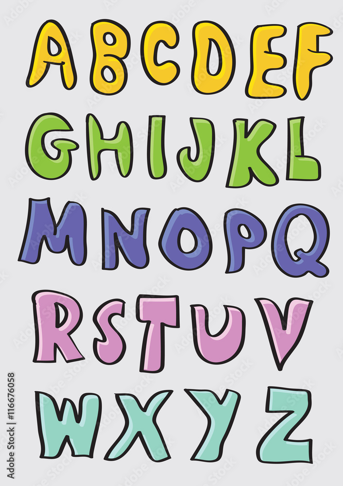 Colorful Hand Drawn Cartoon Alphabets Set