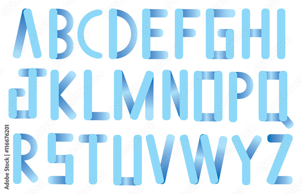 Soft Blue Rounded Corner Strips Vector Font Design