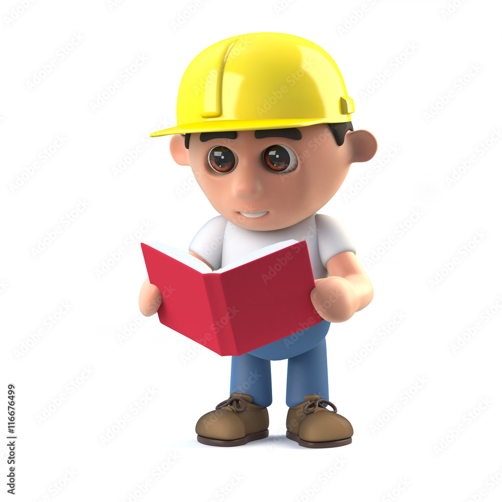 3d Construction worker reading a book 3d Construction worker reading a book