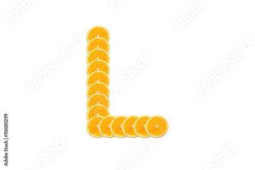 Alphabet  Made of sliced citrus  orange fruit Isolated on white