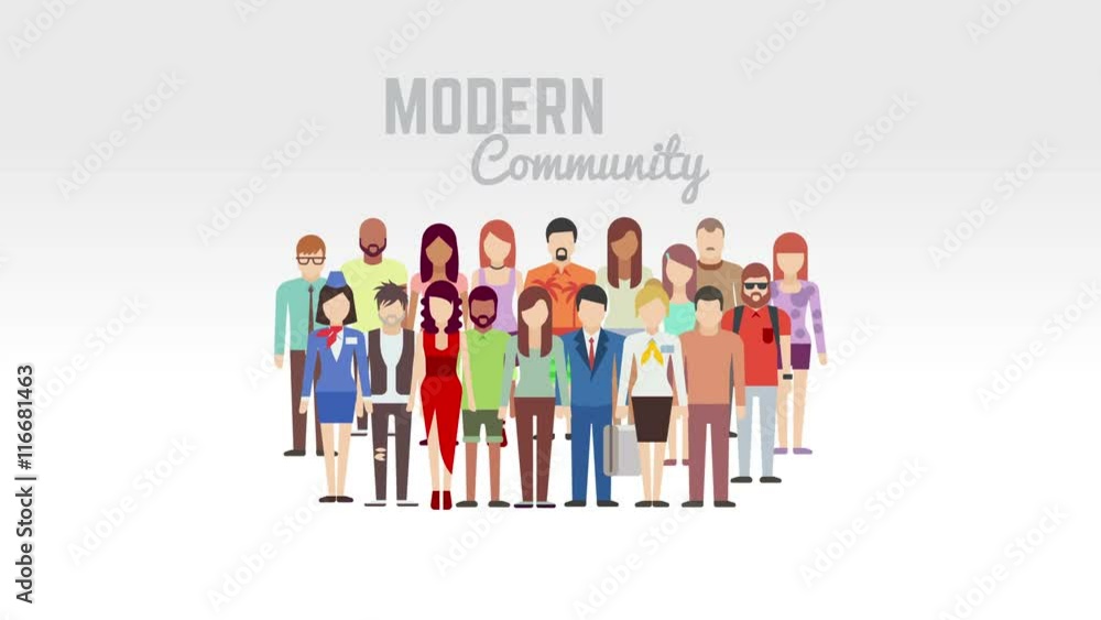 Modern community animation on white Modern community animation on white