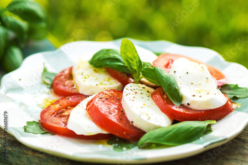 Classic Caprese Salad with Mozzarella Cheese, Tomatoes and Basil