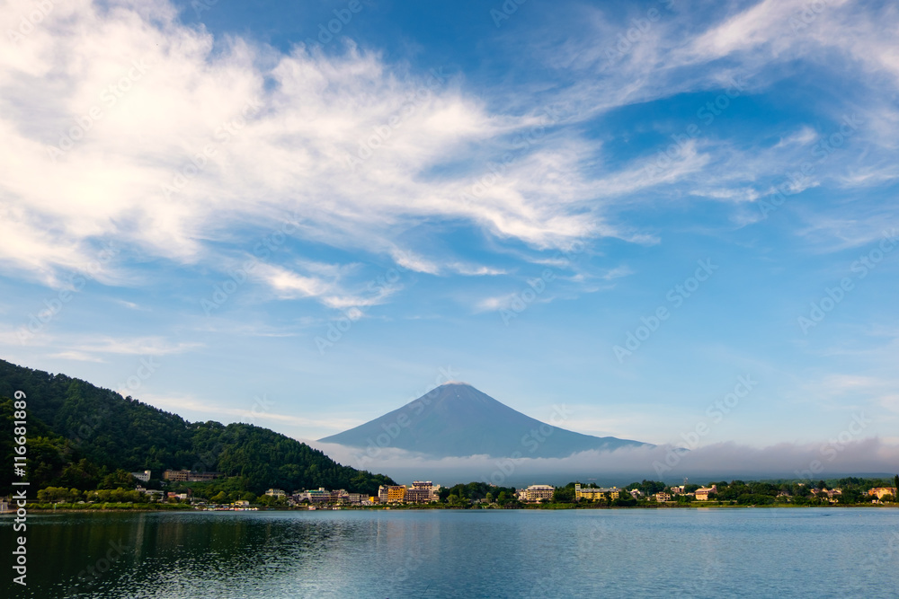 View of Mount Fuji with Reflection in the Lake at Kawaguchiko l