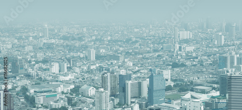 City skyline through the thick smog