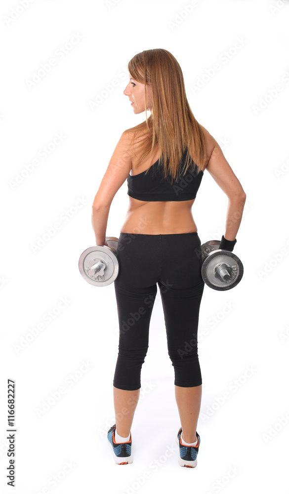 Pretty girl with dumbbells Pretty girl with dumbbells