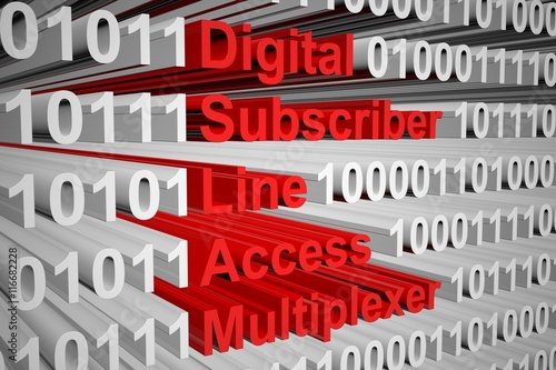 Digital Subscriber Line Access Multiplexer in the form of binary code, 3D illustration