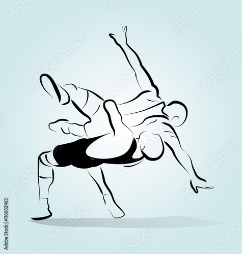 Vector illustration of two wrestlers