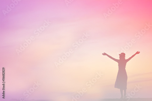 The silhouette of asian woman with colorful filter