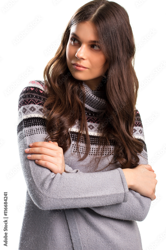Girl with crossed arms. Serious face of young woman. Think for yourself. Relying on the authority. Girl with crossed arms. Serious face of young woman. Think for yourself. Relying on the authority.