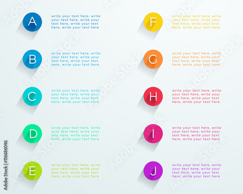 Letter Bullet Points Flat Circles A to J