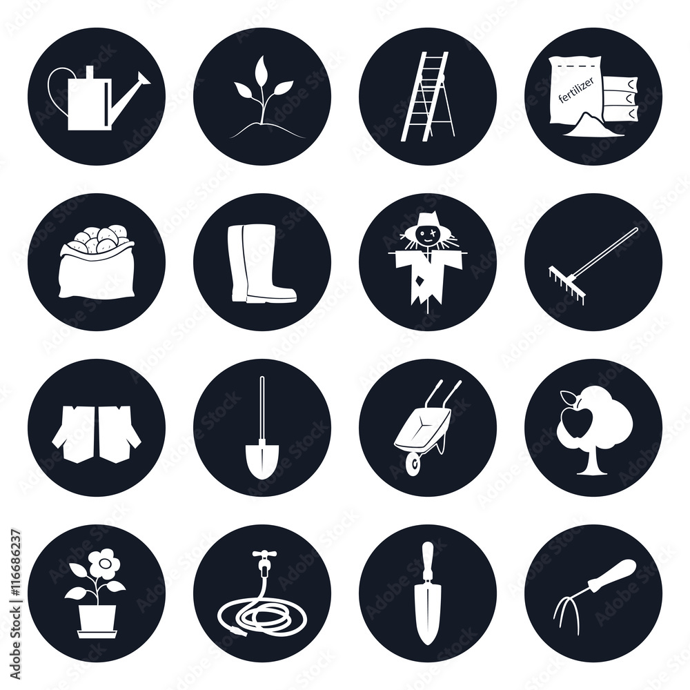 Set of Round Icons Garden Tools and Equipment , Icons Agricultural Tools , Vector Illustration Set of Round Icons Garden Tools and Equipment , Icons Agricultural Tools , Vector Illustration