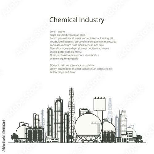 Industrial Chemical Plant , Refinery Processing of Natural Resources Isolated on White Background , Chemical Industry, Poster Brochure Flyer Design, Vector Illustration