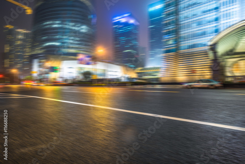 light trails at downtown district shanghai china.