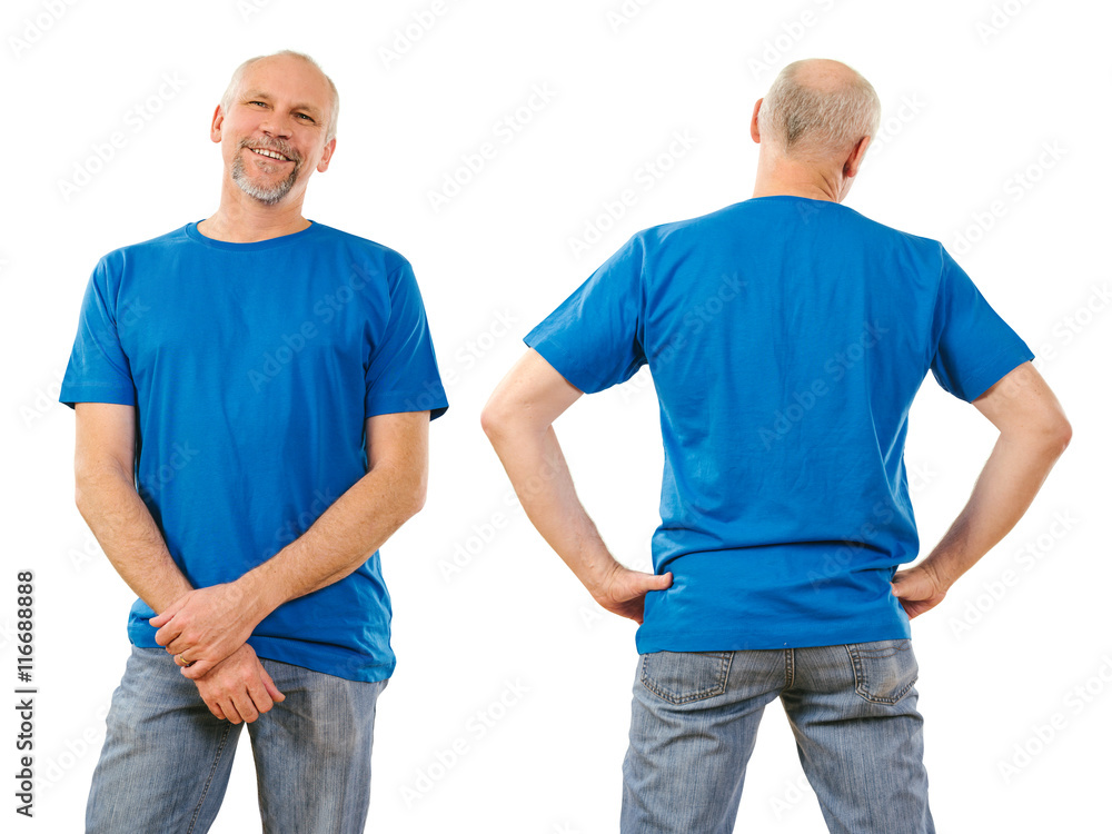 Middle aged man with blank blue shirt Middle aged man with blank blue shirt