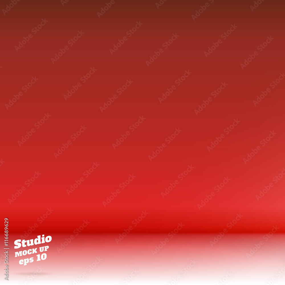 Fototapeta premium Vector,Empty white floor gradient to vivid red studio room backg