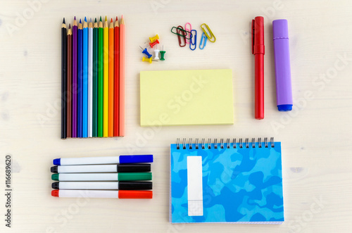 Stationery on a Wooden Table