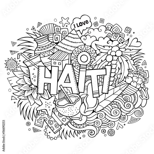 Haiti hand lettering and doodles elements