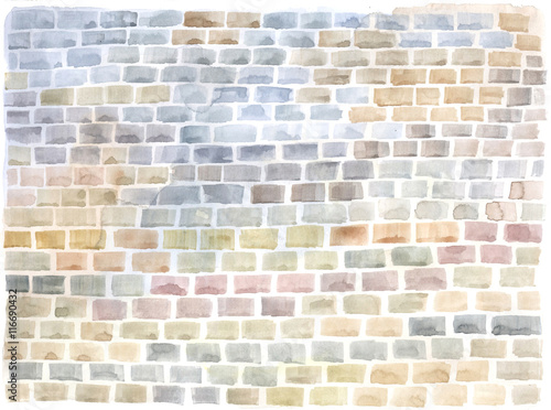 gray and brown brick, wall,  watercolor background