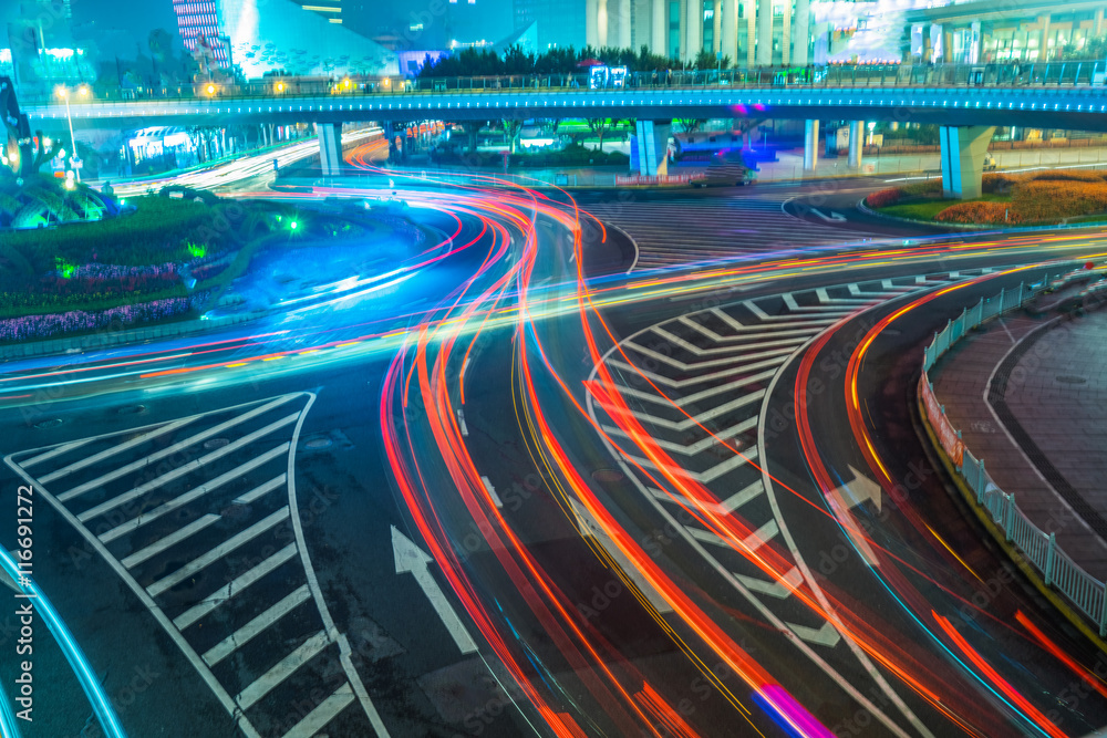 light trails at downtown district,shanghai china. light trails at downtown district,shanghai china.