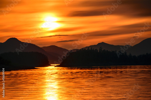 sunset over mountains in the inside passage