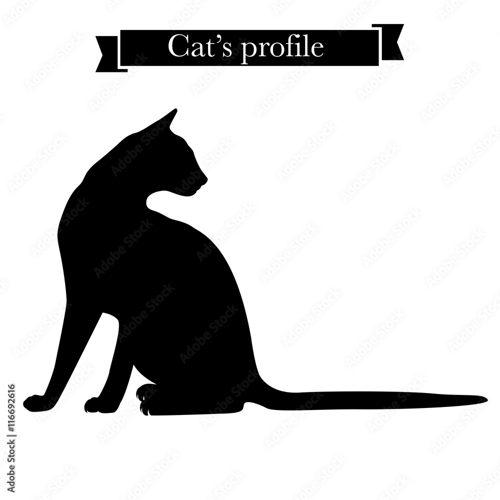 Cat's silhouette. Profile of sitting short-hair cat Vector Illustration ...