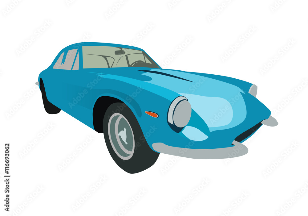 Blue retro sport car. Vector illustration
