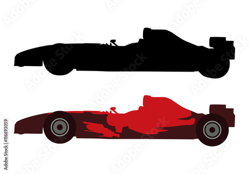 Red formula racing car, vector silhouette and illustration
